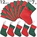Ivenf Christmas Mini Stockings, 12 Pcs 7 inches Red Green Twill Stockings, Gift Card Silverware Holders, Bulk Treats for Neighbors Coworkers Kids, Small Rustic Red Xmas Tree Decorations Set