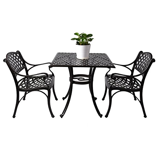 3 Piece Outdoor Patio Furniture, Cast Aluminum 30-inch Square Table Dining Set, Antique Bronze F ...