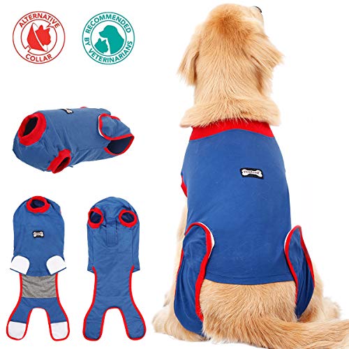 FOREYY Dog Professional Recovery Suit Abdominal Wound Protector Puppy Medical Surgical Clothes Post-Operative Vest Pet After Surgery Wear E-Collar & Cone Alternative (L)