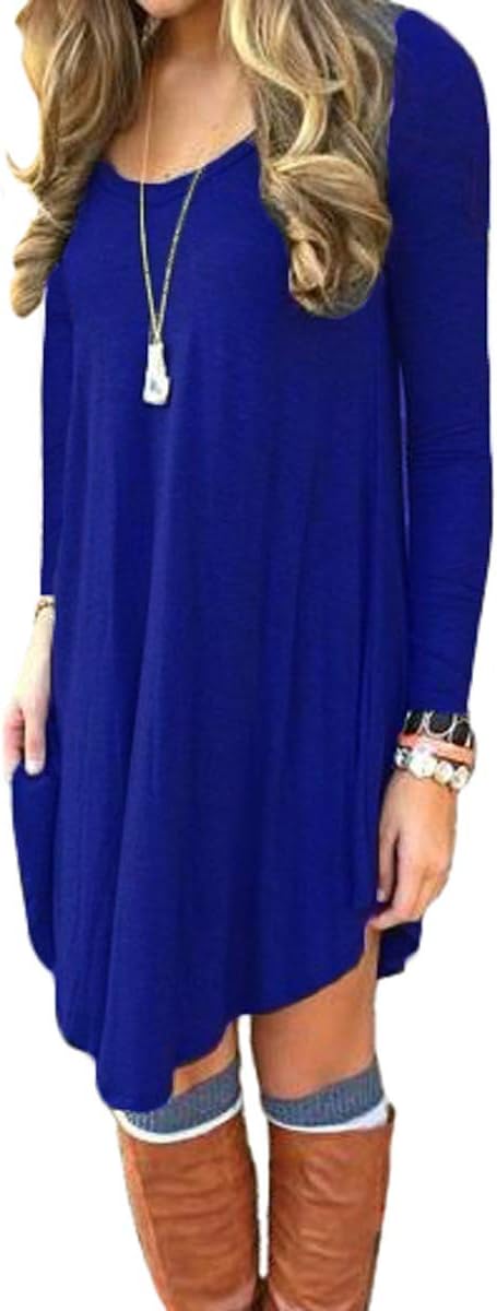 POSESHE Women's Long Sleeve Casual Loose T-Shirt Dress