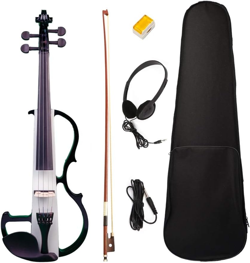 BZAHW 4/4 Electric Violin Solid Wood Maple Black&White Silent Full Size Violin W/Bow Hard Case Headphone Cable Rosin New Set