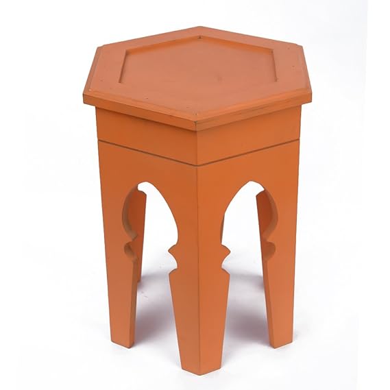 Curiosity Shop Wooden Corner Bedside End Table for Living Room | Orange