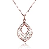 Hoops & Loops 925 Sterling Silver Diamond-cut Filigree Open Teardrop Necklace for Women, Silver, Black, Yellow & Rose Gold