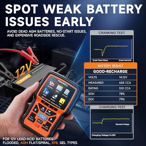 FOXWELL NT301 Plus OBD2 Code Reader Car Battery Tester 2-in-1, OBD2 Scanner Diagnostic Tool with Full OBDII Function, 12V 100-2000 CCA Battery Charging Cranking Test, I/M Readiness, Data Printing