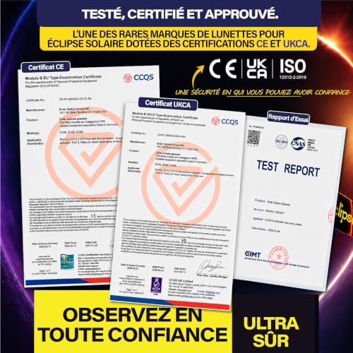 Lunettes Éclipse Solaire 10 Pack avec 3 Filtres Smartphone – Certifiées ISO 12312-2 et CE & UKCA, Kit Complet pour Observer et Photographier l’Éclipse 2026