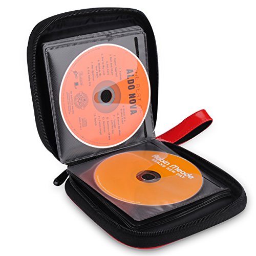 Wismart 32 Capacity Pu Leather Shell CD DVD Blu-ray Media Case Storage Holder Organizer Wallet for Car, Home, Office and Travel Carrying Protector Organizer(32-Capacity, Red) - Thumbnail 2