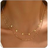 Kyazeo Dainty Layered Necklaces for Women 18K Gold Plated Tiny Cross Choker Necklace Coin Star Charm Pendant Necklace Trendy Jewelry