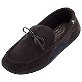 Isotoner Mens Microsuede Moccasin Slippers (Brown, Medium 8-9)