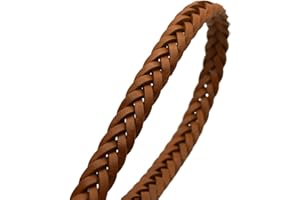 EZZO Flat Braided Genuine Leather Cord (12.5x6 mm) - 1.1 Yard Real Leather String for Making Bracelets, Jewelry, Belt and DIY Projects - Handmade 3 Ply Braided Leather Straps (Brown)