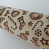 Rolling pin, LtrottedJ Christmas Wood Rolling Pin Engraved Carved Embossed Rolling Pin Kitchen Tool (D:43x5cm)