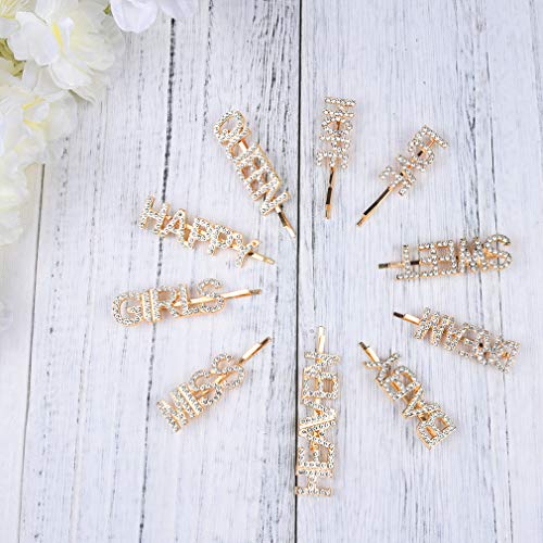 10PCS Word Hair Clip Letter Bobby Pins Sparkly Gold Barrettes Bling Handmade Luxury Crystal Hair Jewellery Headwear Accessories for Women Girls