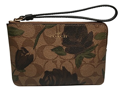 Coach Camo Purse. Coach Corner Zip Camo Rose Floral Print Small Wristlet Khaki Black.