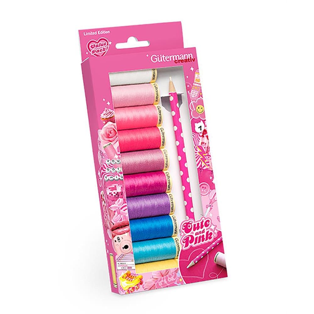 Gütermann - Gütermann Creativ Polyester (10x100m) Cute and Pink Sew-all Thread Set with Marking Pen - 1 Set