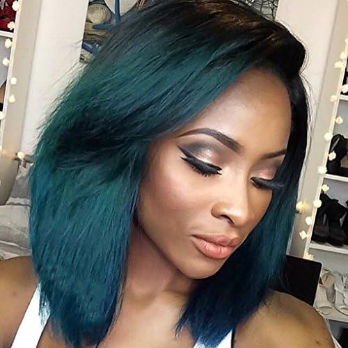 SHANGKE HAIR Short Straight Ombre Green Bob Wig Black Roots Costume Cosplay Heat Resistant Synthetic Middle Part Bob Wigs for Women