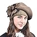 F&N STORY Lady French Beret Wool Beret Chic Beanie Winter Hat Jf-br034 (Floral Brown)
