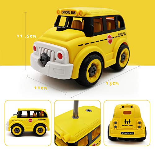 QUN FENG Take Apart Toys Remote Control Car 2 in 1 Construction Truck School Bus Taxi with Electric Drill 2.4G Stem Building Learning Toys for Boys 3,4,5,6,7 Year Olds