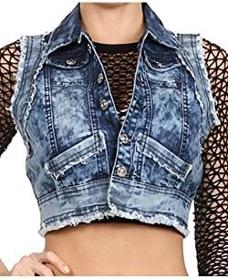 Silver Diva Women's Jean Vest (Small, Med. Wash w/Collar)