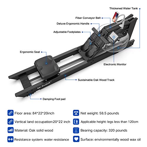 image for Mr Rudolf Black Oak Water Rowing Machine with Monitor W/Bonus Rowing
