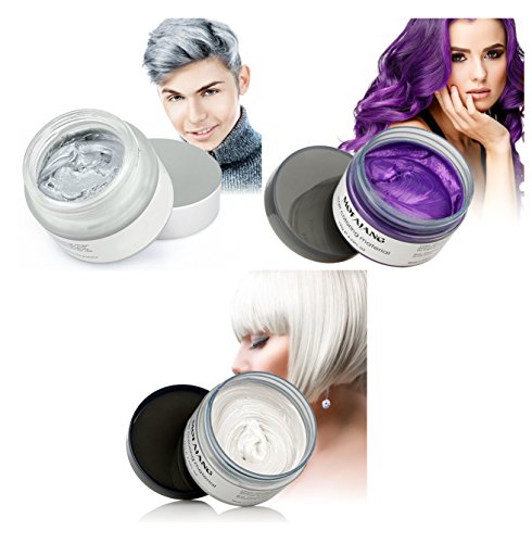 Mofajang Hair Wax Dye Styling Cream Mud, Value Pack White Gray Purple, Natural Hairstyle Color Pomade, Washable Temporary