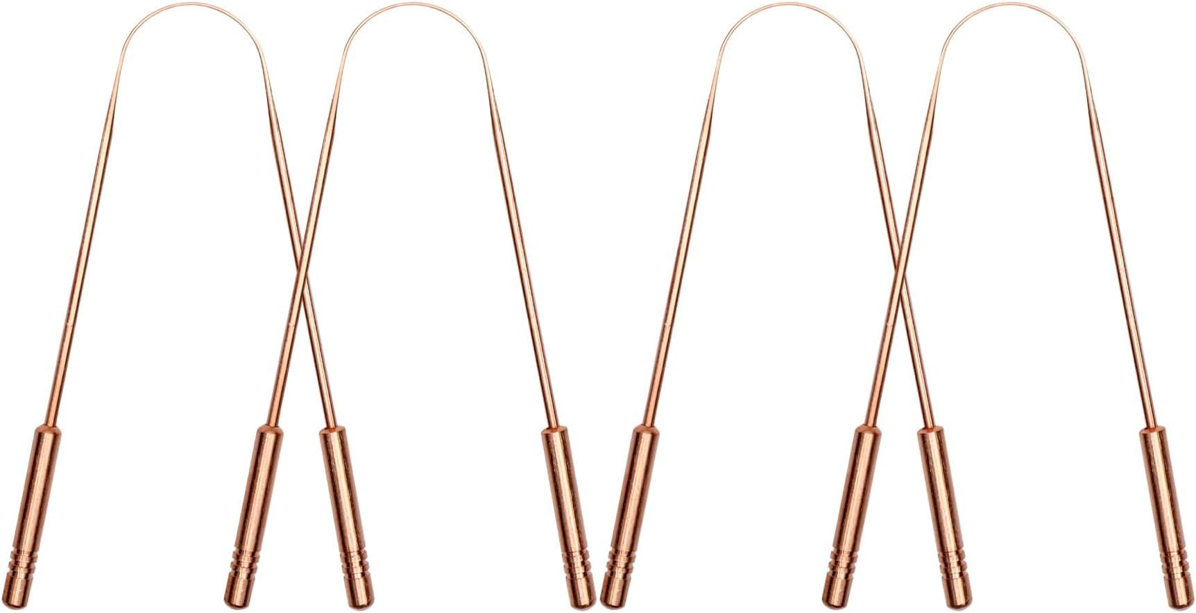 4 Pack Copper Tongue Cleaner Scraper Fights Bad Breath Treatment for Adults Kids Oral Care Hygiene, Thick Safe Blunt Edges Flexible handle and Comfortable Grip