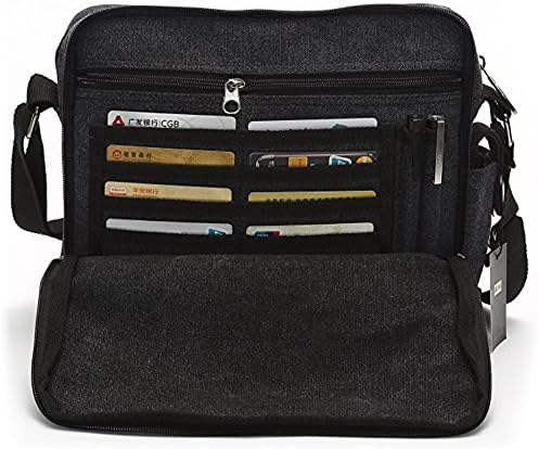 Harwish Men's Multifunctional Canvas Messenger Handbag Outdoor Sports Over Shoulder Crossbody Side Bag (Black)