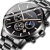 Watches Men Fashion Stainless Steel Sport Analog Quartz Watch Men Luxury Brand LIGE Waterproof Date Business Dress Wristwatch Man Black Gold Clock