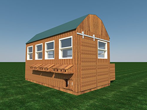 Poultry Chicken Coop Plans DIY Backyard Barn Hen House Cage with Run 8' x 16' - Thumbnail 3