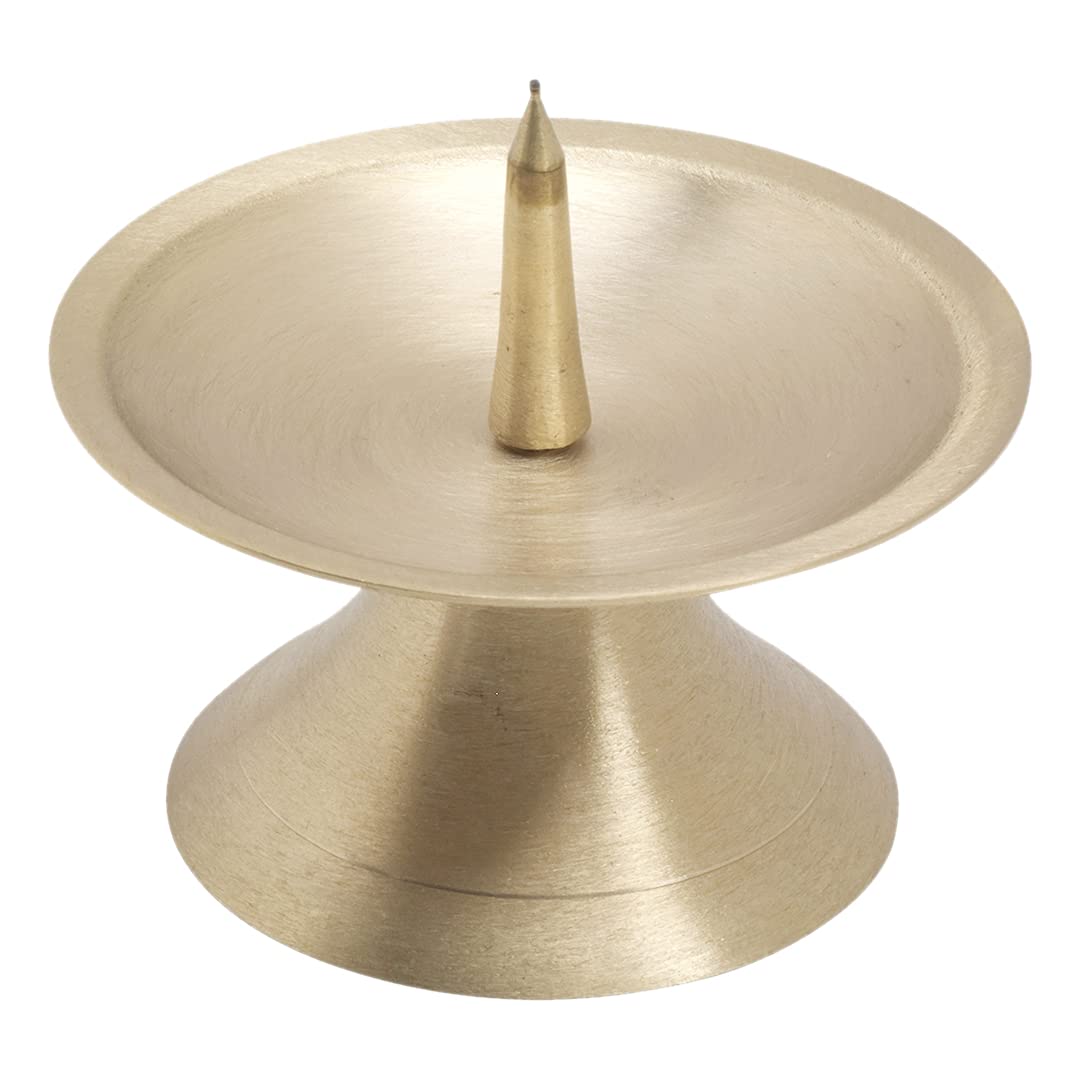NKlaus disc candlestick Ø9cm brass gold candlestick matt altar candlestick with spike 10717