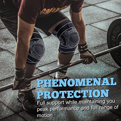 HUNTIAL Knee Brace for knee pain with 2 PACK,Adjustable Compression Patella Tendon Support Brace with Gel Pads & Side Stabilizers for women,Medical Grade Knee Pads for Running,ACL,Joint Pain Relief(Large,2 PACK)