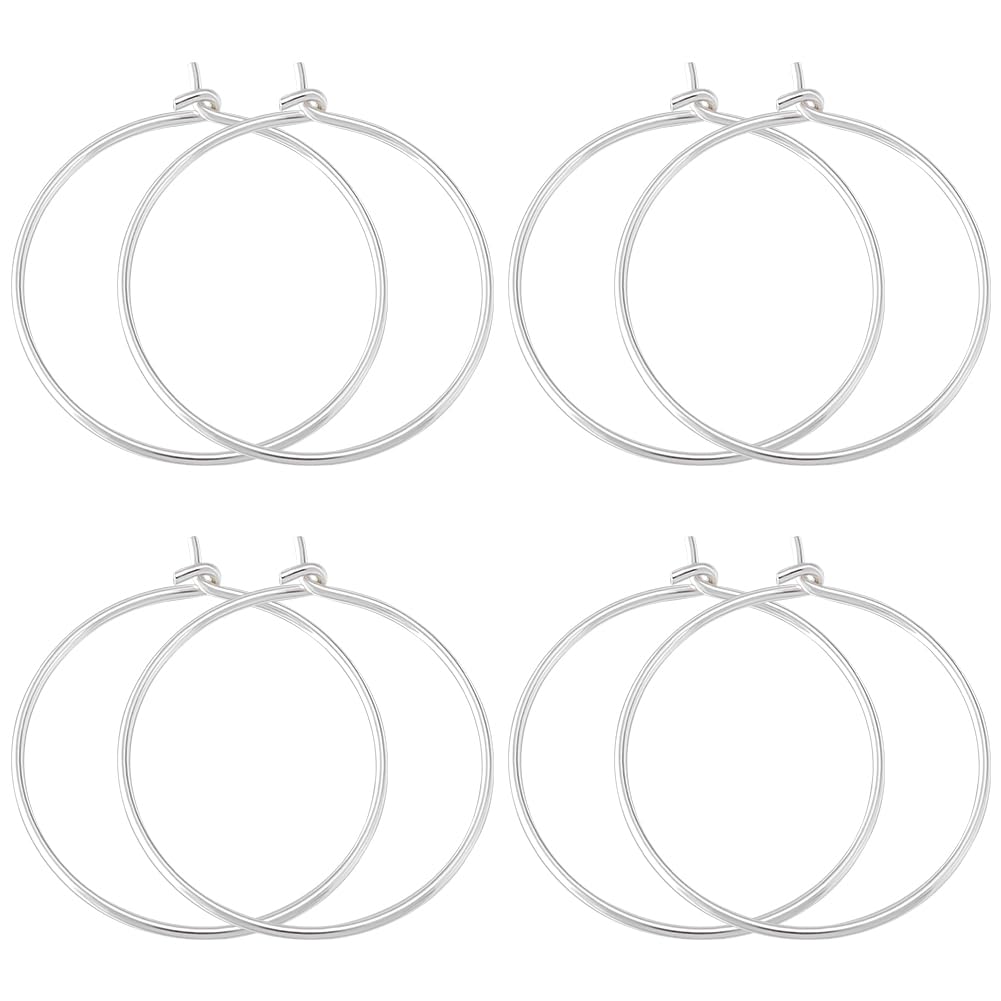 Beebeecraft 1 Box 8Pcs Beading Earring Hoops 925 Sterling Silver 24x27mm/0.94x1in Open Oval Round Wine Glass Charm Rings Earring Findings Supplies for Jewelry Making DIY Craft Kit