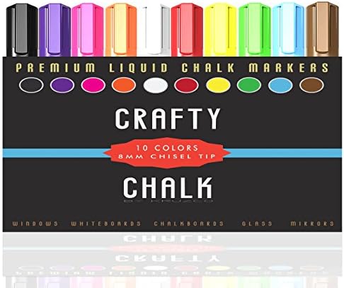 Liquid Chalk - Dry Erase Markers for Kids - Great for - Calendar Whiteboard - 10 Pack - Marker Set- Crafty Chalk Markers - Business, School, or Home Design - Get Crafty Art on Windows Bistro Boards