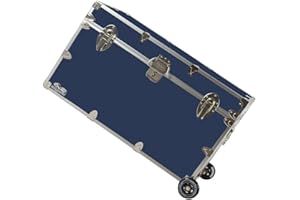 C&N Footlockers - XL Graduate Storage Trunk w/Wheels - Made in the USA - STEEL Footlocker for College Dorm Room & Summer Camp - 32 x 18 x 18.5 Inches (Navy)