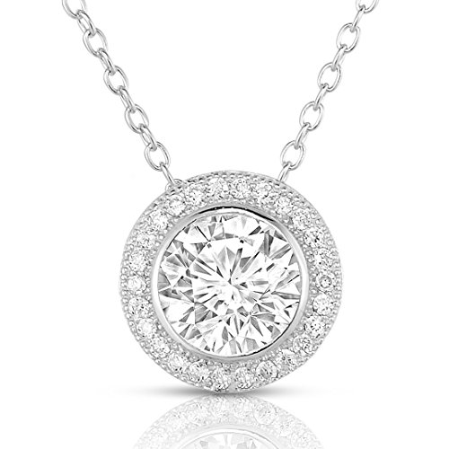 Art and Molly Halo Pendant Necklace Fine 925 Sterling Silver Sparkling Cubic Zirconia CZ for Woman, 18"