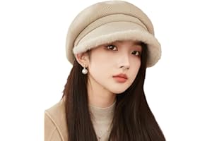 RUNGION Winter Thick Newsboy Hat Stylish Plush Cabbie Gatsby Cap Visor Beret Hat Ladies Winter Fall Warm Painter Hat