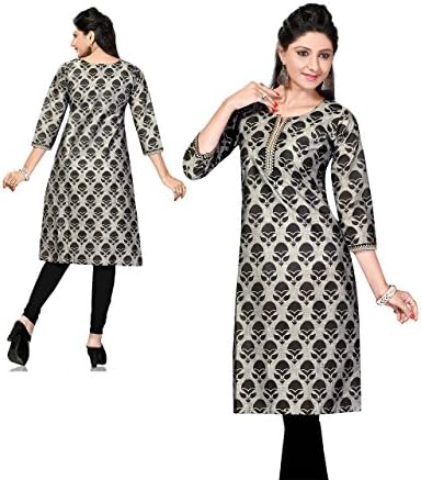 AmzG Trends Indian Kurtis for women and Girls Best Tunics Designer Kurti Fashion Dresses Tops Blouses, Grey &amp; Black, Large