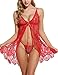 Avidlove Women's Babydoll Lingerie Sexy Bridal Lace Nightgowns Sheer Chemise Boudoir Nighty (Red, X-Large)