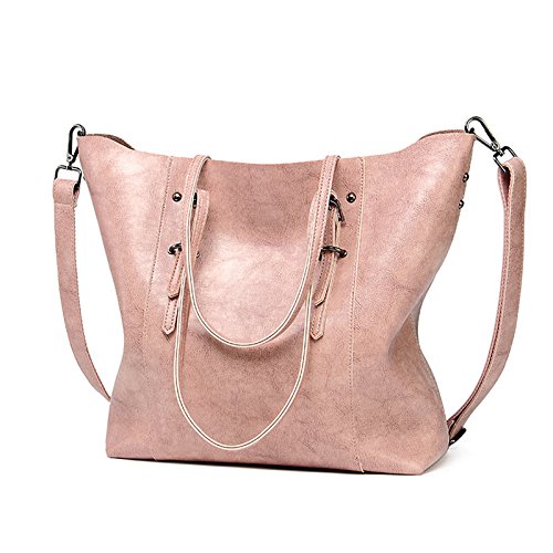 2018 Hot Luxury Brand Women Shoulder Bags Big Bucket Bag Soft Pu Leather Female Casual Tote Wild Messenger Bag Casual Ladies Handbag (Color Pink)