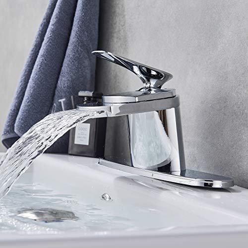 Senlesen Chrome Bathroom Single Handle Waterfall Spout Sink Vessel Faucet Lavatory Mixer Tap with 8-inch Cover Plate