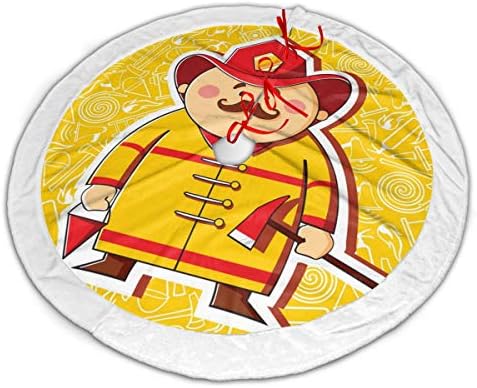 FIEDIEMOMI Firefighter Christmas Tree Skirt Classic Holiday Decorations 30 36 48 Inc,Christmas Tree Skirt Gold Red for Party Holiday Decorations Xmas Ornaments