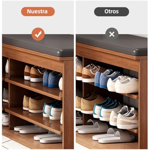 RWDSDWT Banca Zapatera de 3 Niveles, Zapatero Madera con Cojín Blando, 120 * 32 * 52cm, Zapatera Entrada Casa para Entrada, Sala de Estar, Marrón Oscuro