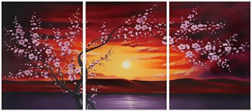 GEVES Sunrise Sakura Blossom Oil Painting Giclee Prints Small Wall Art Paintings for Living Room Bedroom Home Decor Ready to Hang