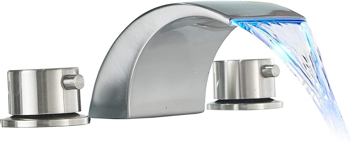 Greenspring Brushed Nickel Bathroom Faucet 3 Hole Led Light Wide