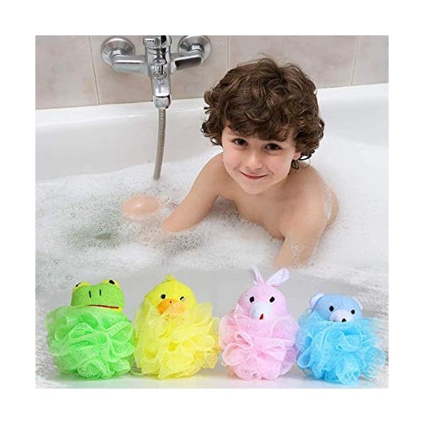4 Pieces Bath Sponge for Children,Bath Shower Sponge Loofahs,Children's Cute Animal Mesh Bath Shower Sponge,Suitable for…