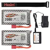 Hosim RC Cars Battery SDL-103562, 2 Packs 7.4V 2000mAh Li-Po Rechargeable Battery & 1 Pack 2S Lipo Balance Charger 9125 Truggy Trucks Accessory Supplies with Deans Plug for RC Car Boat Truck