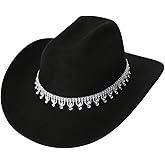 Verdusa Women's Western Boho Cowboy Hat Rhinestone Sequin Wide Brim Cowgirl Hat