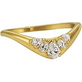 CAITLYNMINIMALIST 18K Gold Plated Sterling Silver CZ Diamond Curved Wavy Stackable Promise Ring for Women | Trendy Jewelry