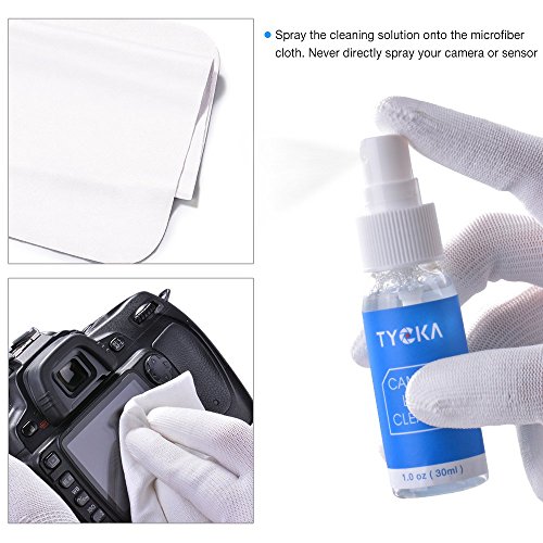 Tycka Professional Camera Cleaning Kit (with Waterproof case), 30ml Non-Toxic Alcohol-Free Cleaning Solution, Improved uni-Body air Blower, Cleaning swabs, lenspen for DSLR, Lens and Sensors