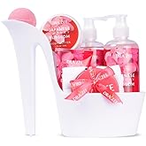 Valentine’s Day Gifts for Women – 8 Pc Spa Gift Baskets for Women, Cherry Blossom Scented Heel Shoe Spa Basket, Elegant Bath Set, Romantic Spa Gift by Draizee