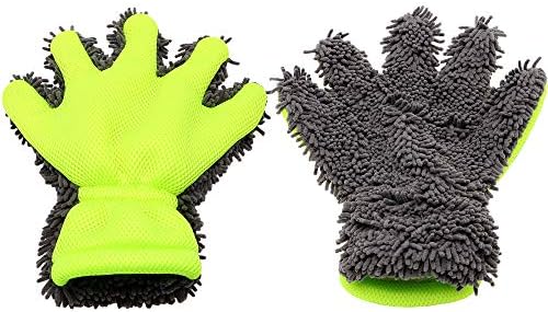 JLcen Auto Duster Chenille Microfiber Wash Clean Gloves Sponges Car Motorbike Washing Drying Towels Kitchen Clean Window Cleaning Five Finger Gloves Color in Grey/Green