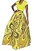 Novia's Choice Women African Floral Print Pleated High Waist Maxi Skirt Casual A Line Skirt(Yellow Geometric 3)